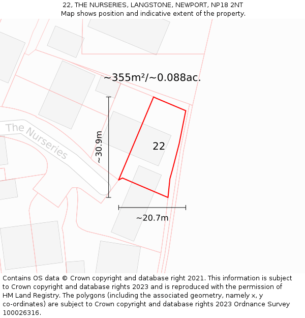 22, THE NURSERIES, LANGSTONE, NEWPORT, NP18 2NT: Plot and title map