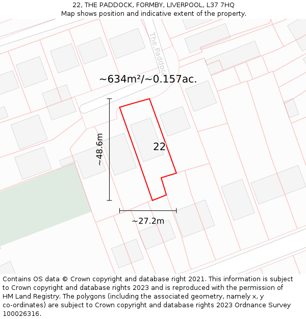 22, THE PADDOCK, FORMBY, LIVERPOOL, L37 7HQ: Plot and title map