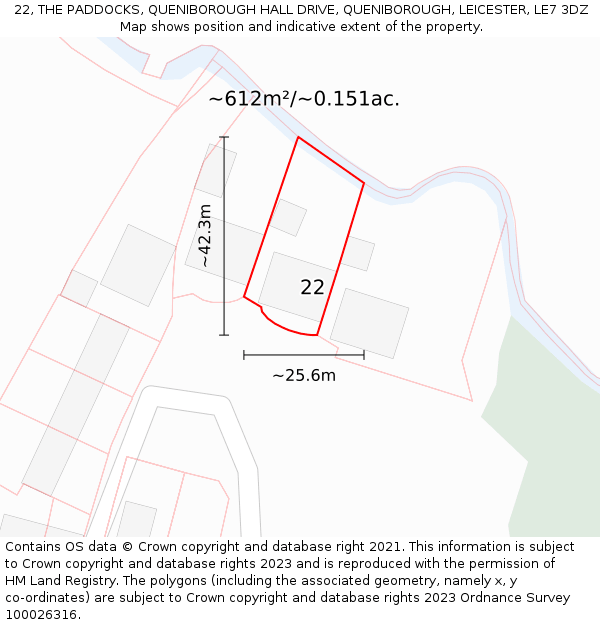 22, THE PADDOCKS, QUENIBOROUGH HALL DRIVE, QUENIBOROUGH, LEICESTER, LE7 3DZ: Plot and title map