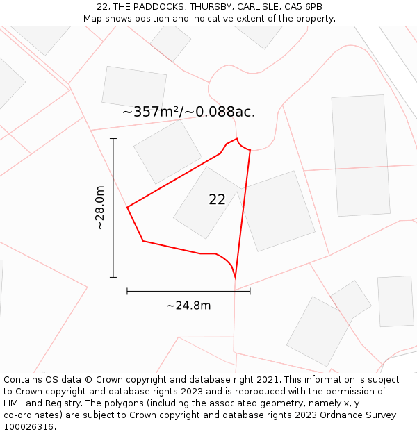 22, THE PADDOCKS, THURSBY, CARLISLE, CA5 6PB: Plot and title map