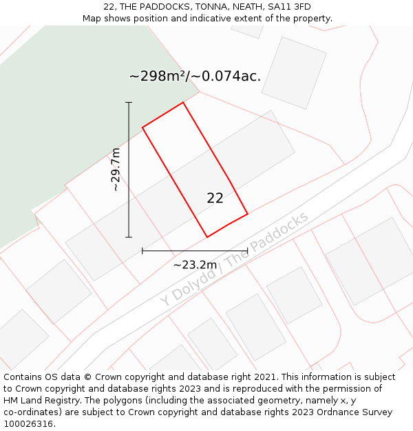 22, THE PADDOCKS, TONNA, NEATH, SA11 3FD: Plot and title map