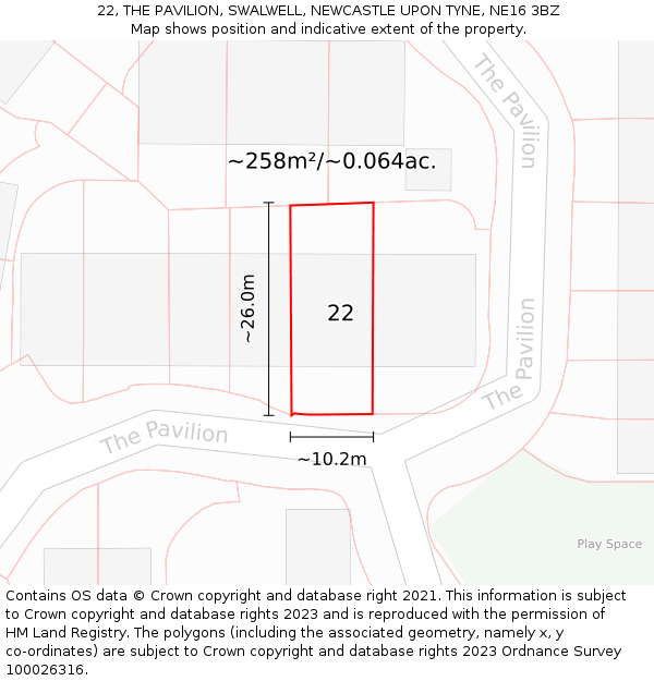 22, THE PAVILION, SWALWELL, NEWCASTLE UPON TYNE, NE16 3BZ: Plot and title map