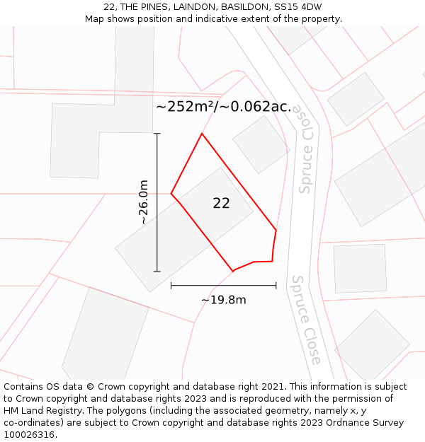 22, THE PINES, LAINDON, BASILDON, SS15 4DW: Plot and title map