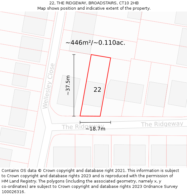 22, THE RIDGEWAY, BROADSTAIRS, CT10 2HB: Plot and title map