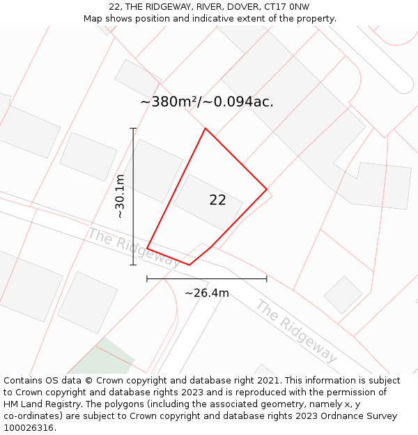 22, THE RIDGEWAY, RIVER, DOVER, CT17 0NW: Plot and title map