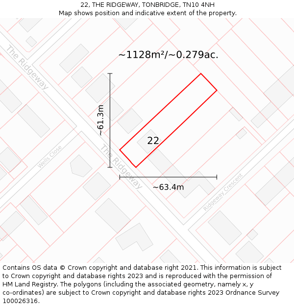 22, THE RIDGEWAY, TONBRIDGE, TN10 4NH: Plot and title map