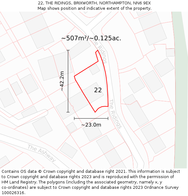 22, THE RIDINGS, BRIXWORTH, NORTHAMPTON, NN6 9EX: Plot and title map