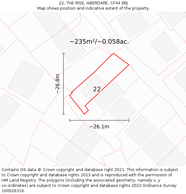 22, THE RISE, ABERDARE, CF44 8BJ: Plot and title map