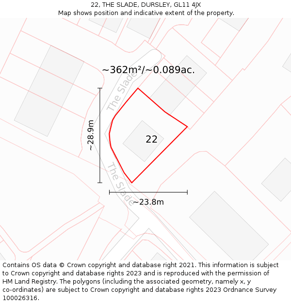 22, THE SLADE, DURSLEY, GL11 4JX: Plot and title map