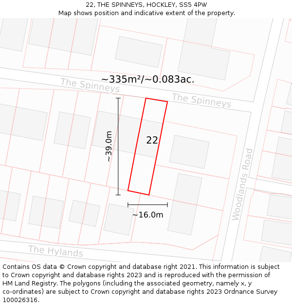 22, THE SPINNEYS, HOCKLEY, SS5 4PW: Plot and title map