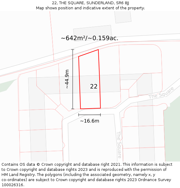 22, THE SQUARE, SUNDERLAND, SR6 8JJ: Plot and title map