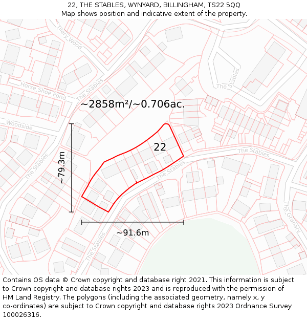 22, THE STABLES, WYNYARD, BILLINGHAM, TS22 5QQ: Plot and title map