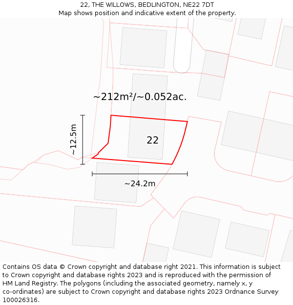 22, THE WILLOWS, BEDLINGTON, NE22 7DT: Plot and title map