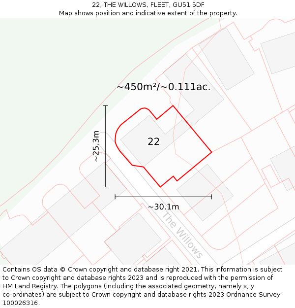 22, THE WILLOWS, FLEET, GU51 5DF: Plot and title map