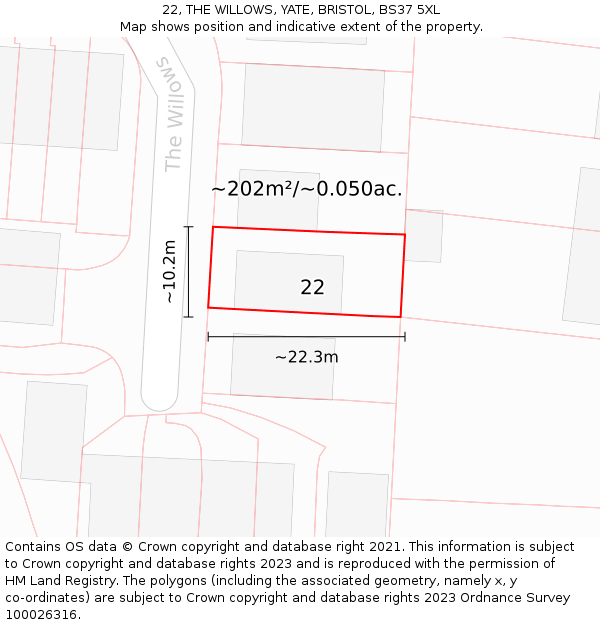 22, THE WILLOWS, YATE, BRISTOL, BS37 5XL: Plot and title map
