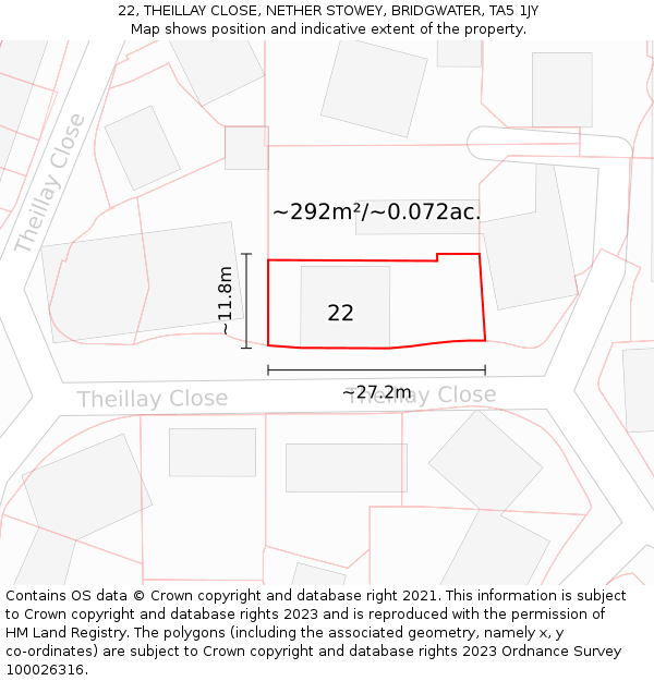 22, THEILLAY CLOSE, NETHER STOWEY, BRIDGWATER, TA5 1JY: Plot and title map