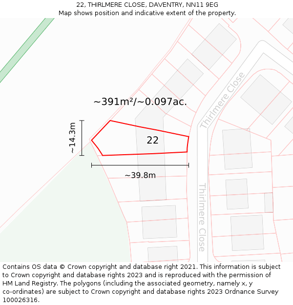 22, THIRLMERE CLOSE, DAVENTRY, NN11 9EG: Plot and title map