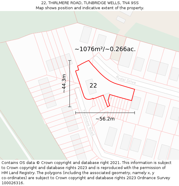 22, THIRLMERE ROAD, TUNBRIDGE WELLS, TN4 9SS: Plot and title map