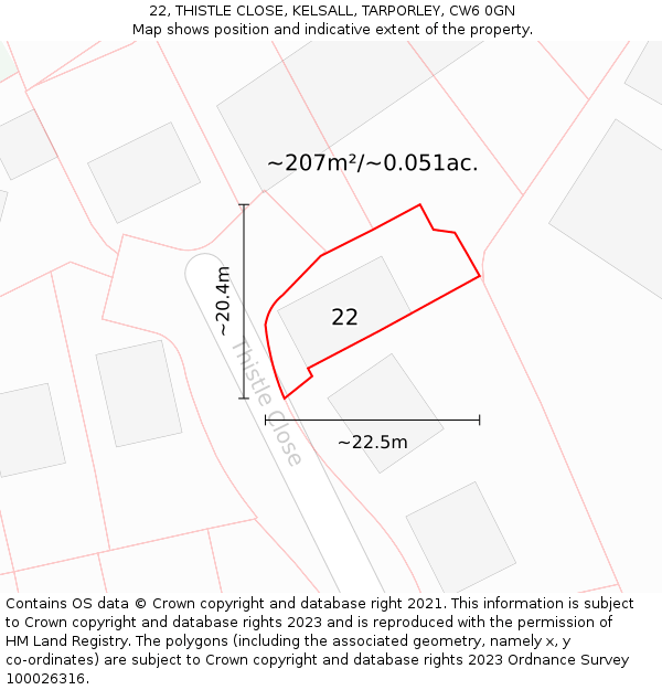 22, THISTLE CLOSE, KELSALL, TARPORLEY, CW6 0GN: Plot and title map