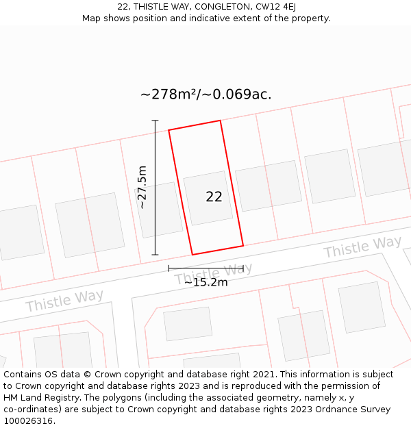 22, THISTLE WAY, CONGLETON, CW12 4EJ: Plot and title map