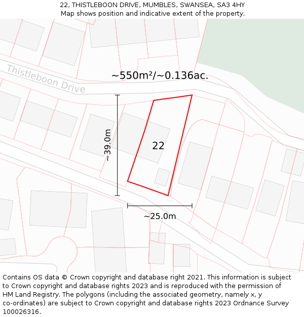 22, THISTLEBOON DRIVE, MUMBLES, SWANSEA, SA3 4HY: Plot and title map