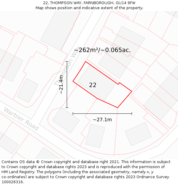 22, THOMPSON WAY, FARNBOROUGH, GU14 9FW: Plot and title map