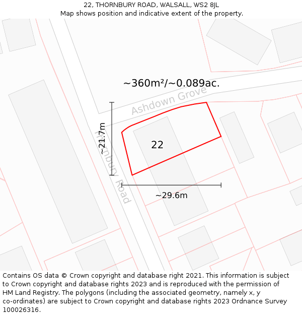22, THORNBURY ROAD, WALSALL, WS2 8JL: Plot and title map