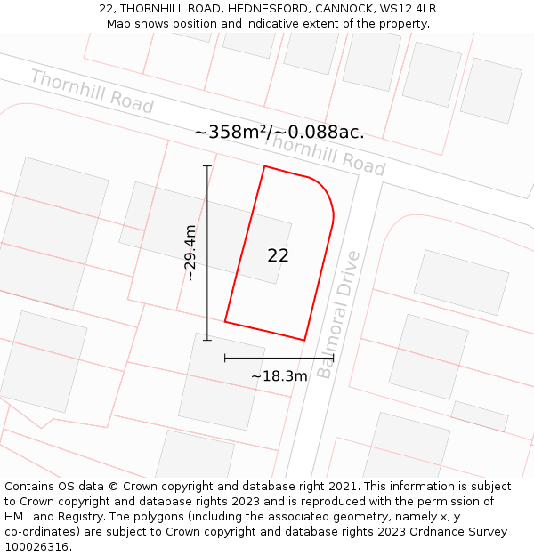 22, THORNHILL ROAD, HEDNESFORD, CANNOCK, WS12 4LR: Plot and title map