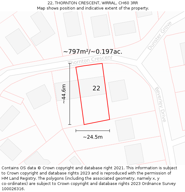 22, THORNTON CRESCENT, WIRRAL, CH60 3RR: Plot and title map