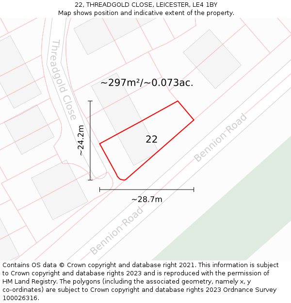 22, THREADGOLD CLOSE, LEICESTER, LE4 1BY: Plot and title map