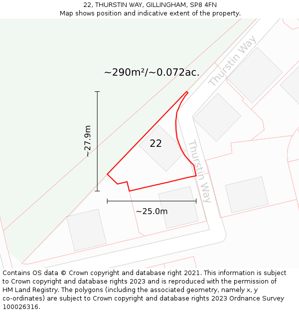 22, THURSTIN WAY, GILLINGHAM, SP8 4FN: Plot and title map