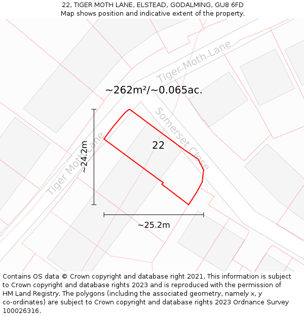 22, TIGER MOTH LANE, ELSTEAD, GODALMING, GU8 6FD: Plot and title map