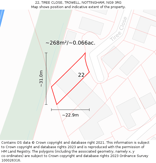 22, TIREE CLOSE, TROWELL, NOTTINGHAM, NG9 3RG: Plot and title map