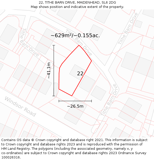 22, TITHE BARN DRIVE, MAIDENHEAD, SL6 2DG: Plot and title map