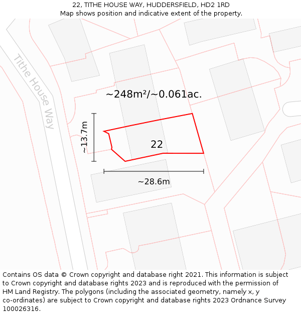 22, TITHE HOUSE WAY, HUDDERSFIELD, HD2 1RD: Plot and title map