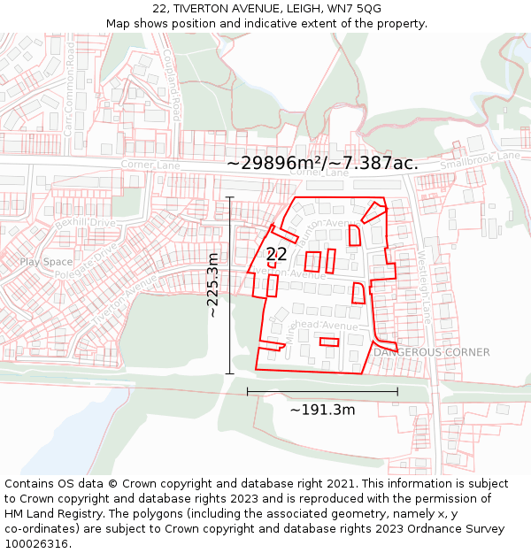 22, TIVERTON AVENUE, LEIGH, WN7 5QG: Plot and title map