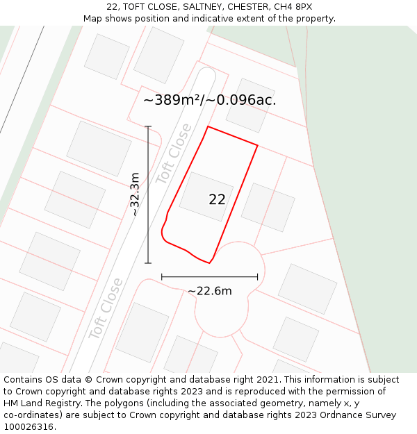 22, TOFT CLOSE, SALTNEY, CHESTER, CH4 8PX: Plot and title map