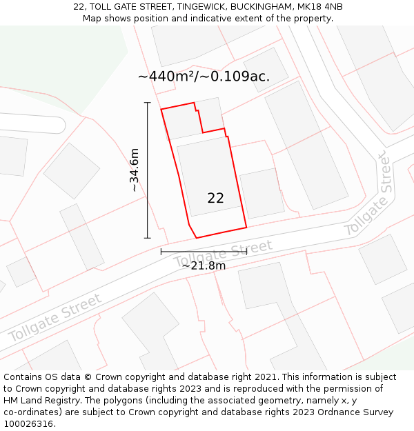 22, TOLL GATE STREET, TINGEWICK, BUCKINGHAM, MK18 4NB: Plot and title map
