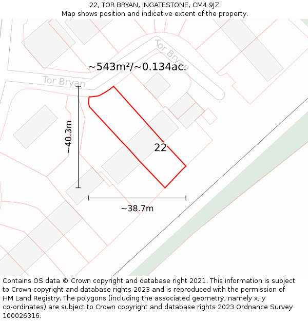 22, TOR BRYAN, INGATESTONE, CM4 9JZ: Plot and title map