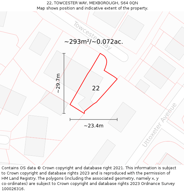 22, TOWCESTER WAY, MEXBOROUGH, S64 0QN: Plot and title map