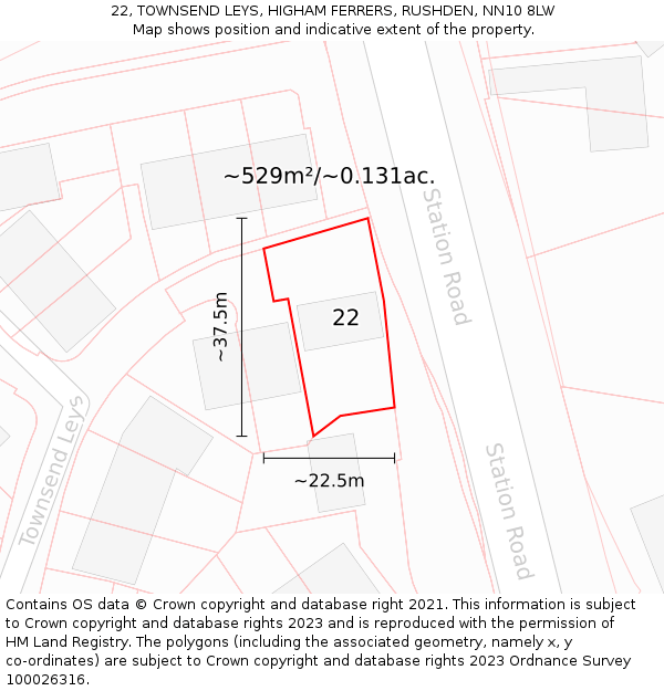 22, TOWNSEND LEYS, HIGHAM FERRERS, RUSHDEN, NN10 8LW: Plot and title map