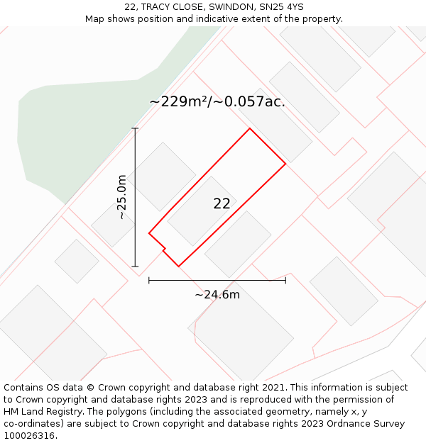 22, TRACY CLOSE, SWINDON, SN25 4YS: Plot and title map