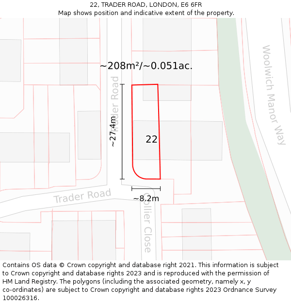 22, TRADER ROAD, LONDON, E6 6FR: Plot and title map