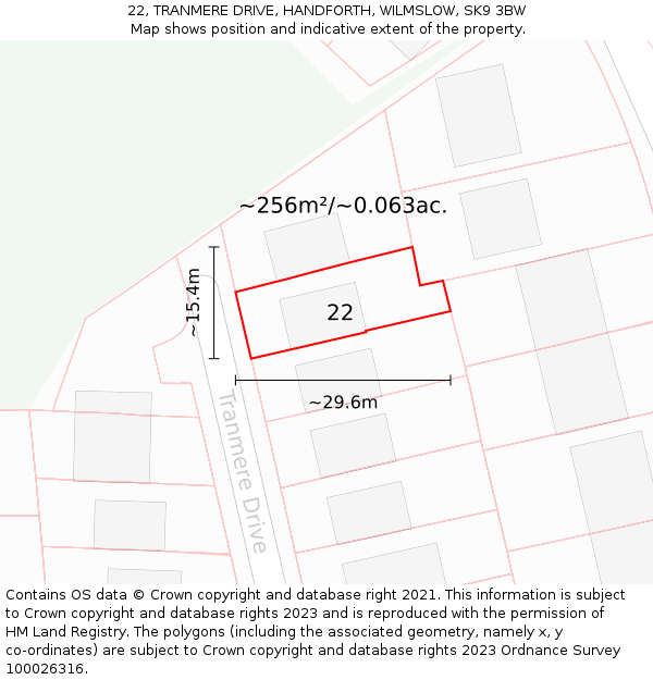 22, TRANMERE DRIVE, HANDFORTH, WILMSLOW, SK9 3BW: Plot and title map