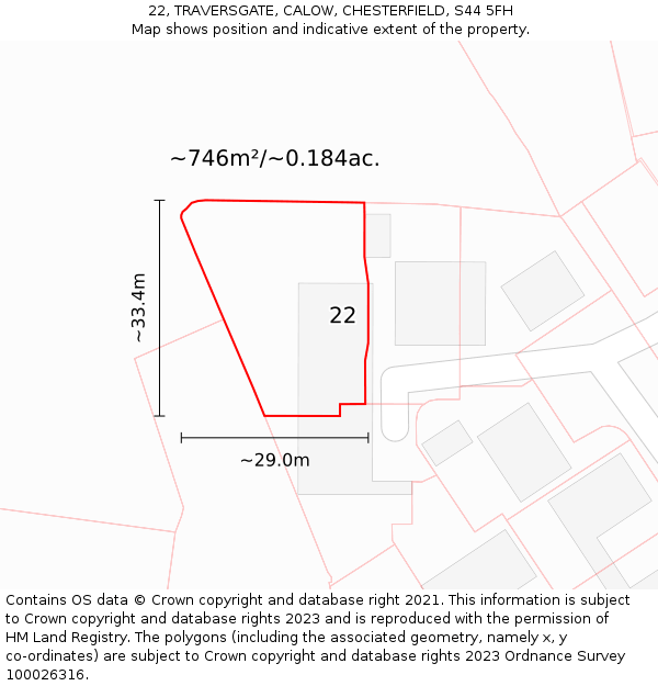 22, TRAVERSGATE, CALOW, CHESTERFIELD, S44 5FH: Plot and title map