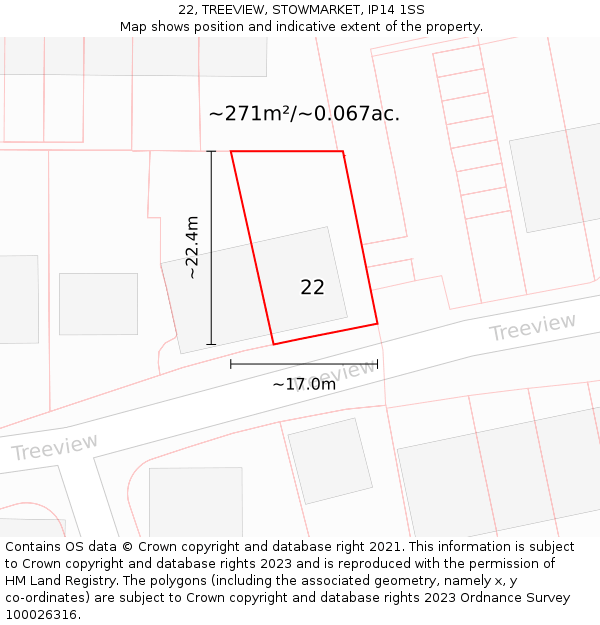 22, TREEVIEW, STOWMARKET, IP14 1SS: Plot and title map