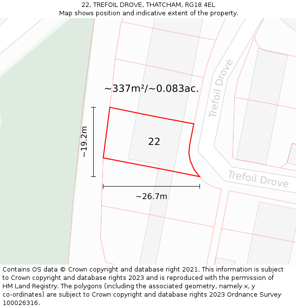22, TREFOIL DROVE, THATCHAM, RG18 4EL: Plot and title map