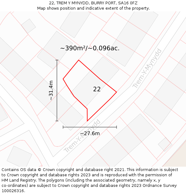 22, TREM Y MYNYDD, BURRY PORT, SA16 0FZ: Plot and title map