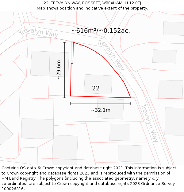 22, TREVALYN WAY, ROSSETT, WREXHAM, LL12 0EJ: Plot and title map