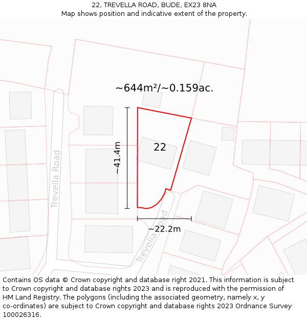 22, TREVELLA ROAD, BUDE, EX23 8NA: Plot and title map